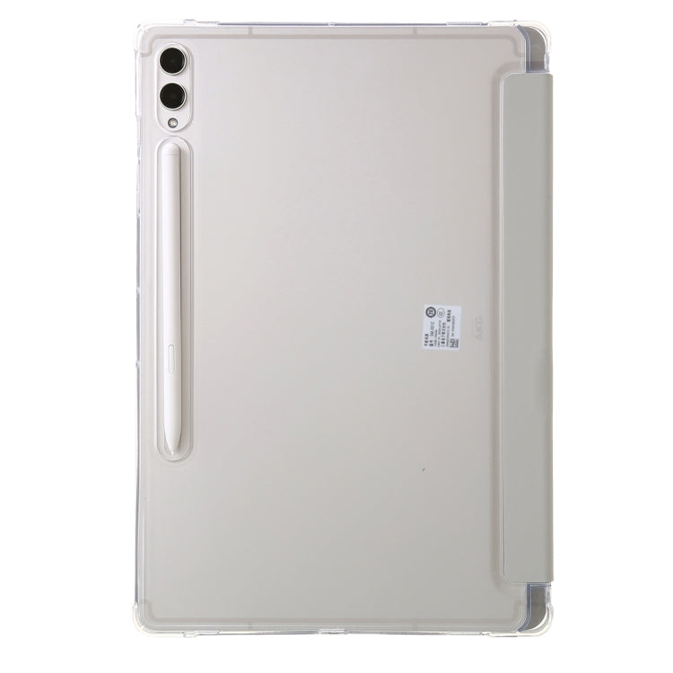 Clear acrylic deformation leather tablet case for Samsung Galaxy Tab S9+, showcasing its sleek design and protective features.